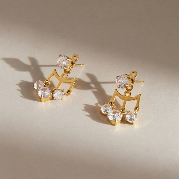 Elegant Geometric Zircon Earrings For Women Stainless Steel Titanium Steel With Vacuum Gold Plating And Detachable Front And Back Design