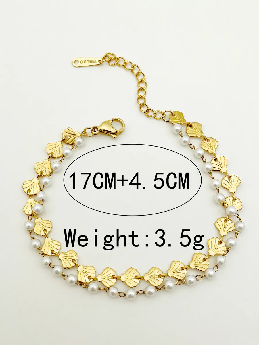 Elegant Ginkgo Leaf 304 Stainless Steel Gold Plated Pearl Bracelets In Bulk