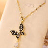 Elegant Glam Butterfly Stainless Steel Enamel Plating Inlay Artificial Pearls Zircon 18k Gold Plated Pendant Necklace