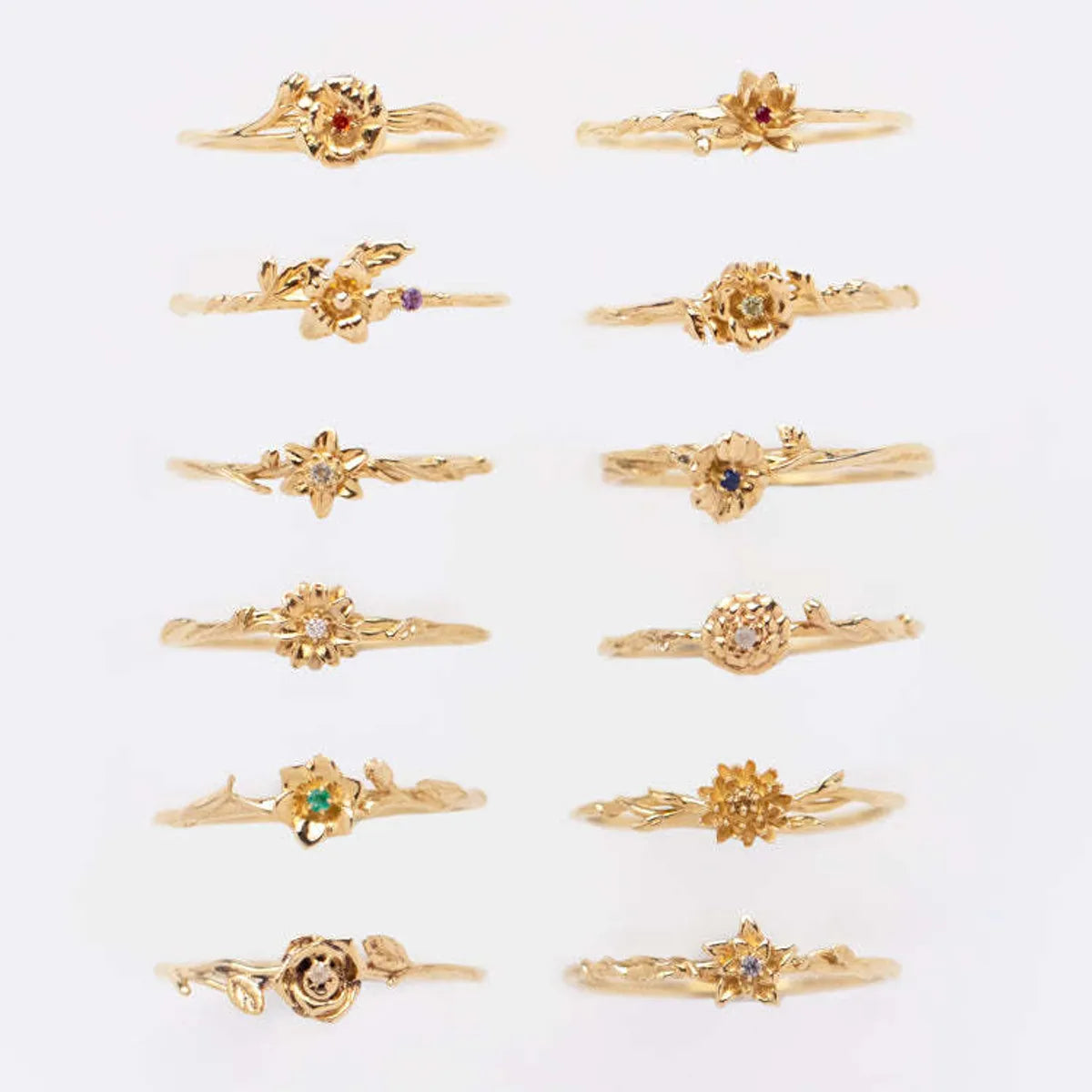 Elegant Glam Classic Style Flower Copper Plating Inlay Birthstone Gold Plated Rings