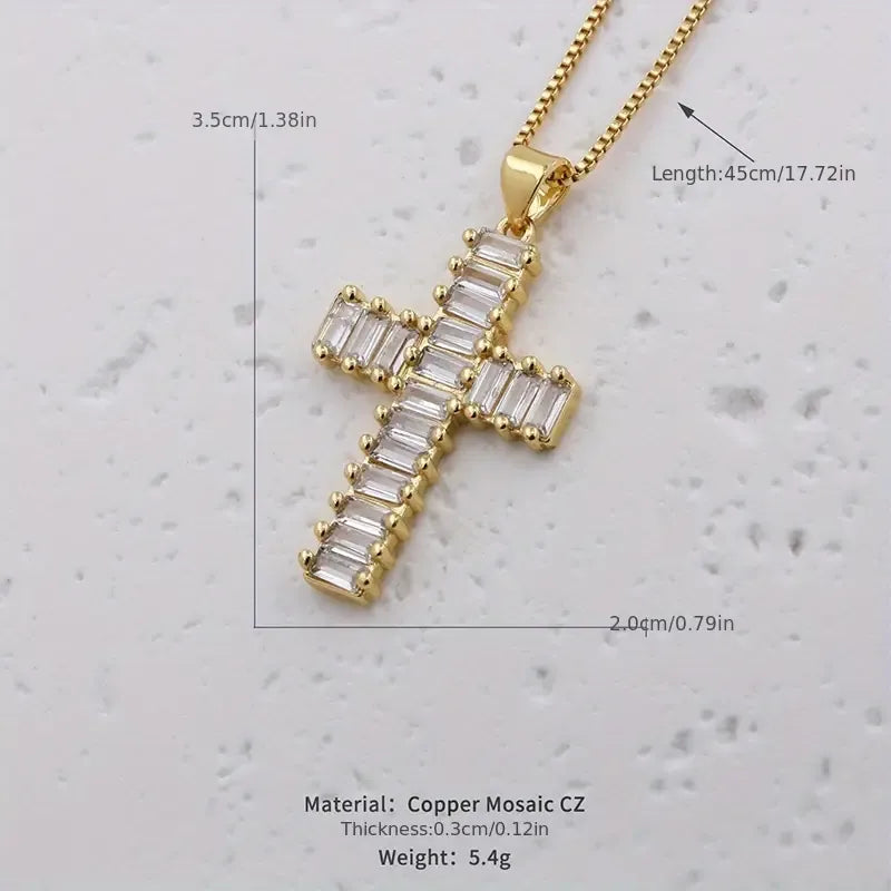 Elegant Glam Cross Copper Plating Inlay Zircon 18k Gold Plated Pendant Necklace