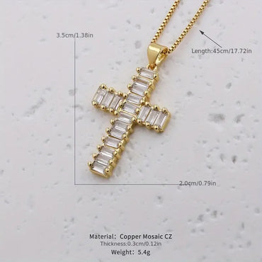 Elegant Glam Cross Copper Plating Inlay Zircon 18k Gold Plated Pendant Necklace