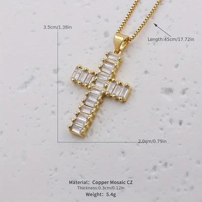 Elegant Glam Cross Copper Plating Inlay Zircon 18k Gold Plated Pendant Necklace