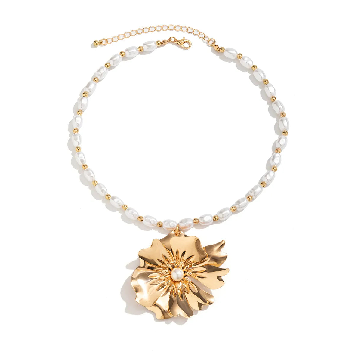 Elegant Glam Flower Ccb Artificial Pearl Iron Beaded Plating Women's Necklace