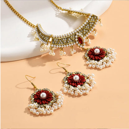 Elegant Glam Flower Rhinestones Pearl Alloy Wholesale Earrings Necklace