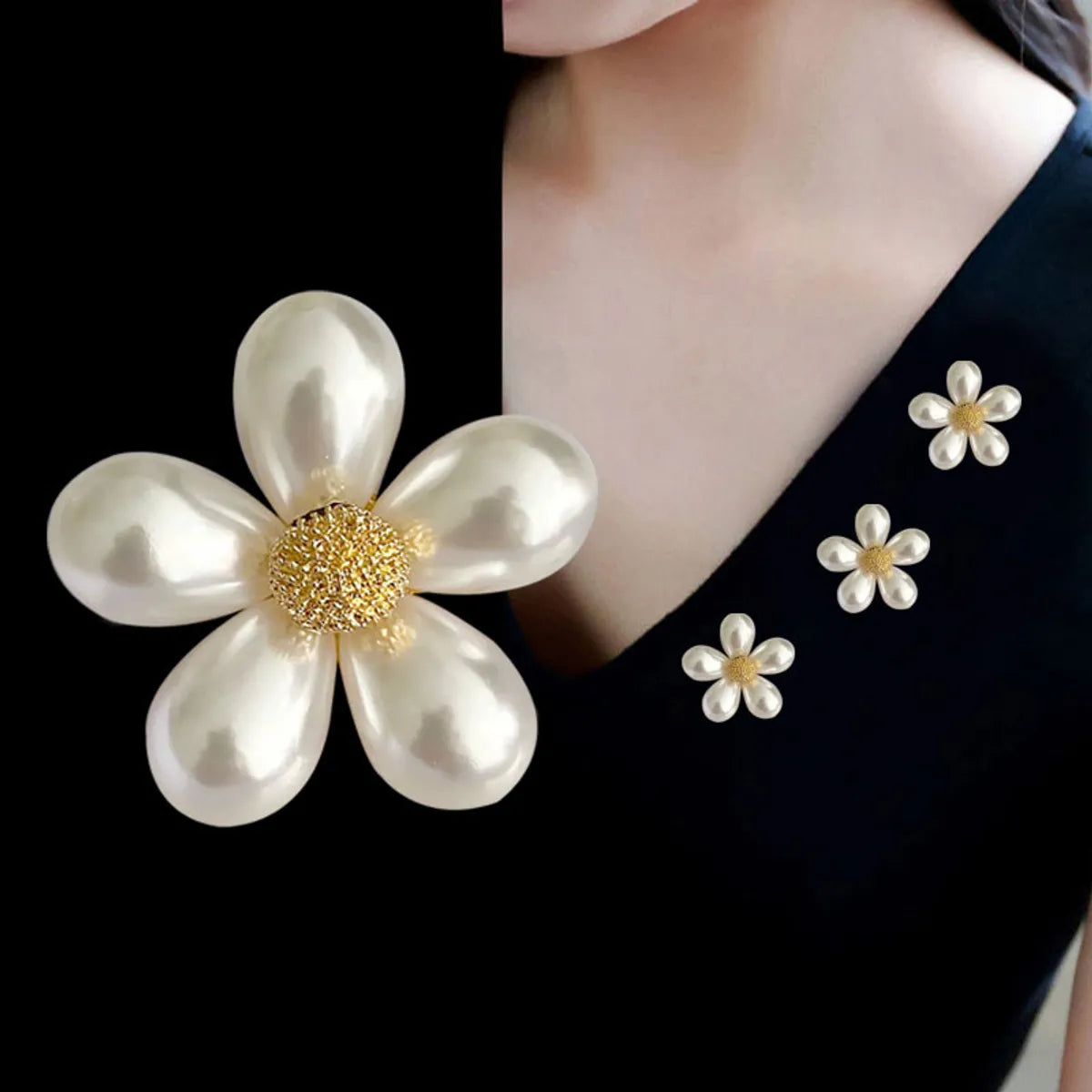 Elegant Glam Geometric Alloy Plating Inlay Artificial Pearls Rhinestones Shell Women'S Brooches