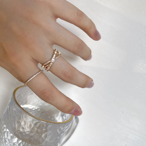 Elegant Glam Geometric Copper Plating Inlay Zircon Gold Plated Open Rings