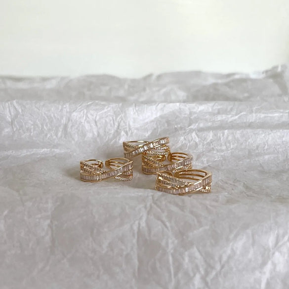 Elegant Glam Geometric Copper Plating Inlay Zircon Gold Plated Open Rings