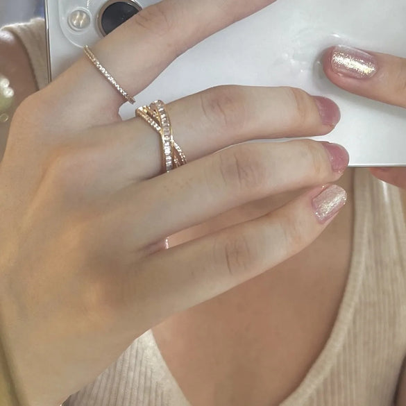 Elegant Glam Geometric Copper Plating Inlay Zircon Gold Plated Open Rings
