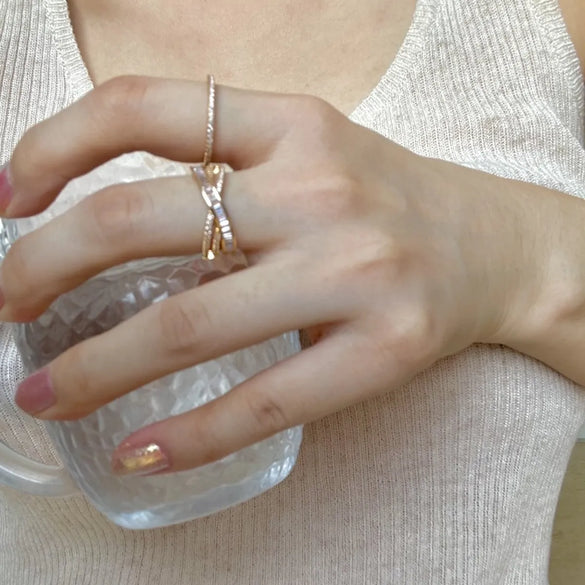 Elegant Glam Geometric Copper Plating Inlay Zircon Gold Plated Open Rings