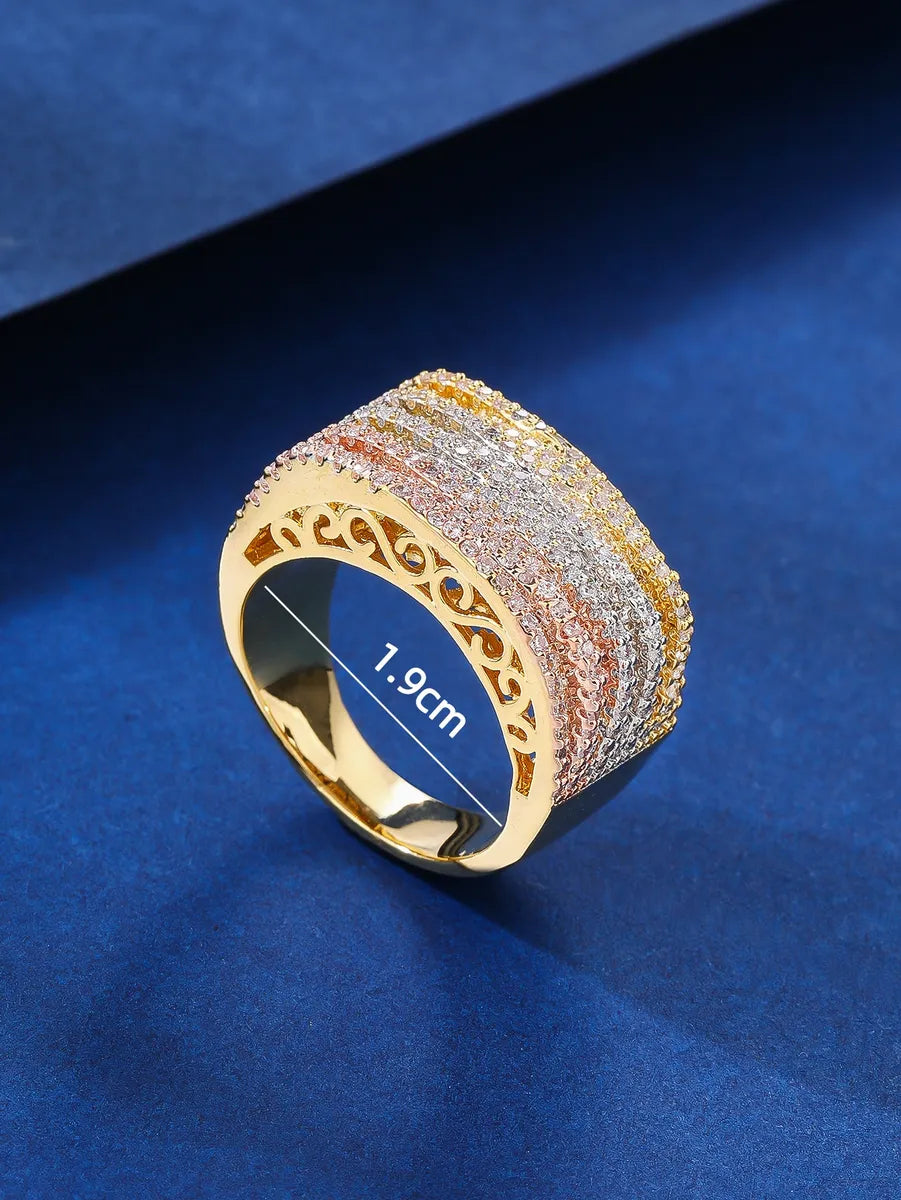 Elegant Glam Geometric Copper Plating Inlay Zircon Gold Plated Rings