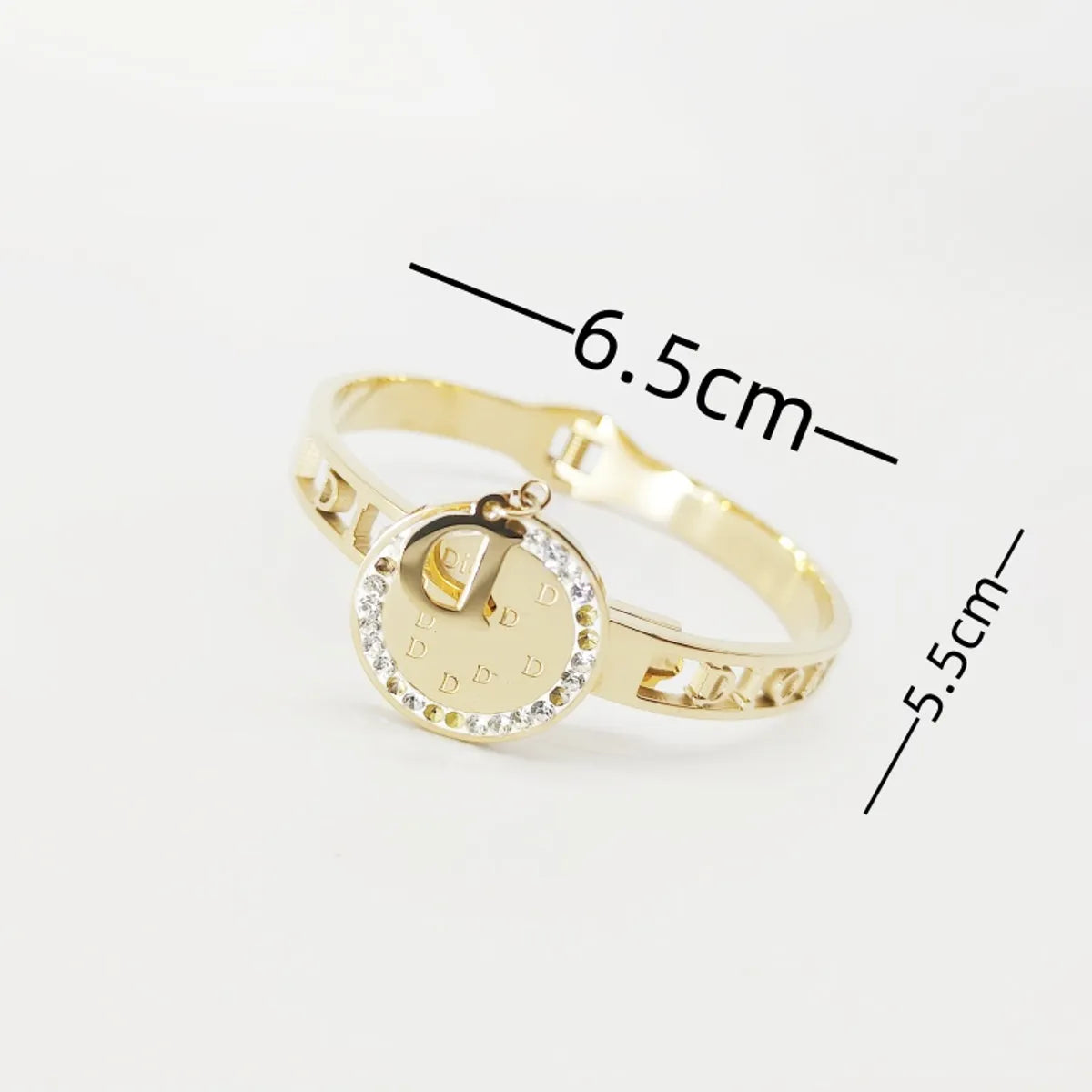 Elegant Glam Geometric Letter Titanium Steel Plating Inlay Rhinestones 18k Gold Plated Bangle