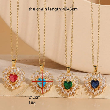 Elegant Glam Heart Shape Copper Plating Inlay Zircon 14k Gold Plated Pendant Necklace