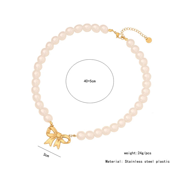 Elegant Glam Heart Shape Pearl Bow Knot 304 Stainless Steel Imitation Pearl Plating 18K Gold Plated Women'S Jewelry Set