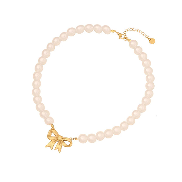 Elegant Glam Heart Shape Pearl Bow Knot 304 Stainless Steel Imitation Pearl Plating 18K Gold Plated Women'S Jewelry Set