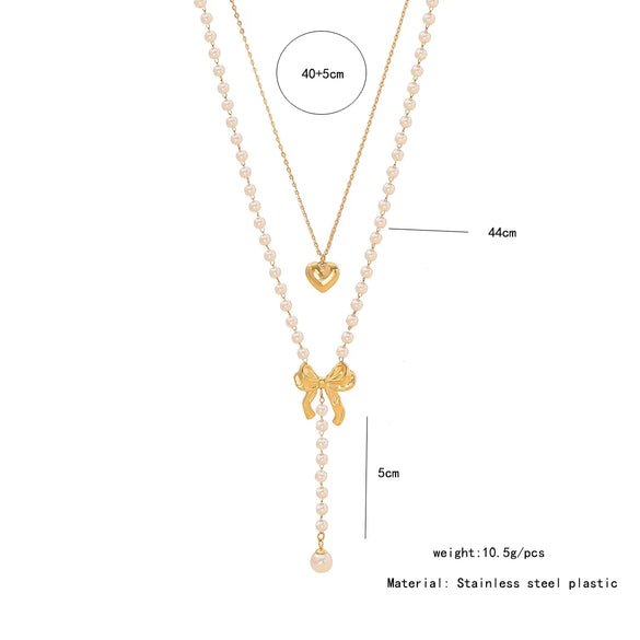 Elegant Glam Heart Shape Pearl Bow Knot 304 Stainless Steel Imitation Pearl Plating 18K Gold Plated Women'S Jewelry Set