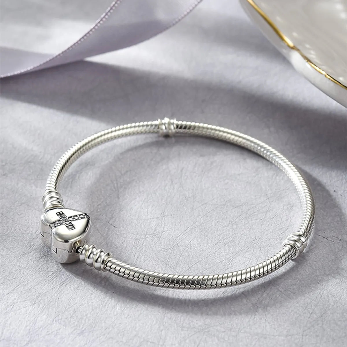 Elegant Glam Heart Shape Sterling Silver Plating Silver Plated Bracelets