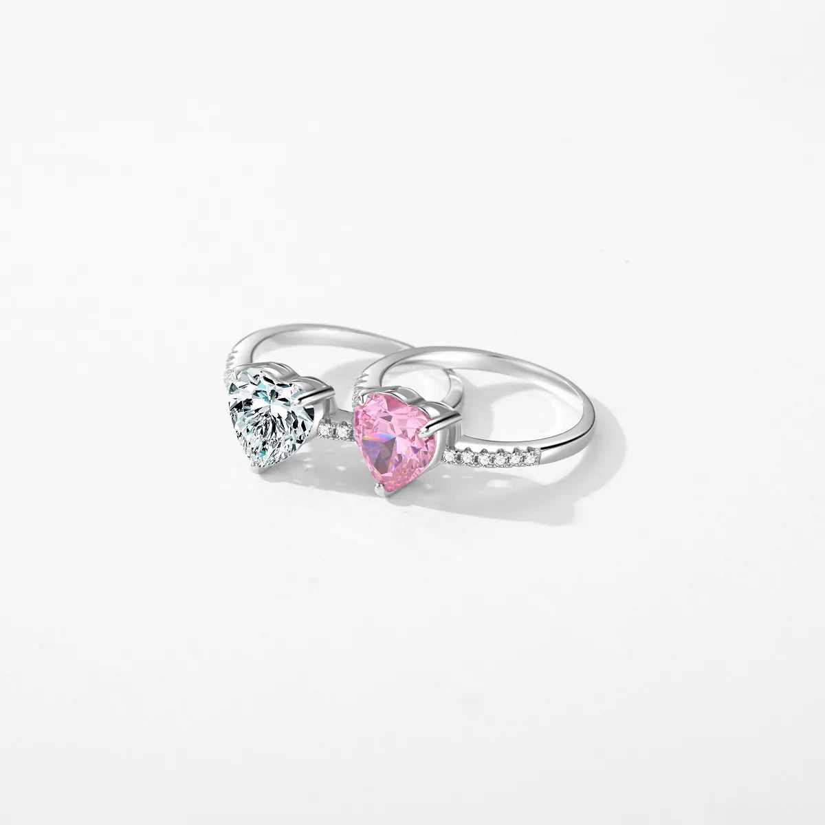 Elegant Glam Heart Shape Sterling Silver Rhodium Plated Zircon Rings In Bulk