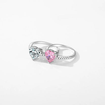 Elegant Glam Heart Shape Sterling Silver Rhodium Plated Zircon Rings In Bulk