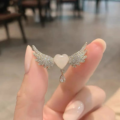 Elegant Glam Heart Shape Wings Alloy Inlay Zircon Women'S Brooches