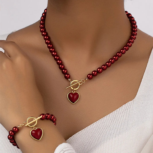 Elegant Glam Lady Heart Shape Arylic Imitation Pearl Alloy Plating 14k Gold Plated Women's Bracelets Necklace