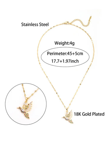 Elegant Glam Luxurious Bird Stainless Steel Plating Inlay Zircon 18k Gold Plated Pendant Necklace