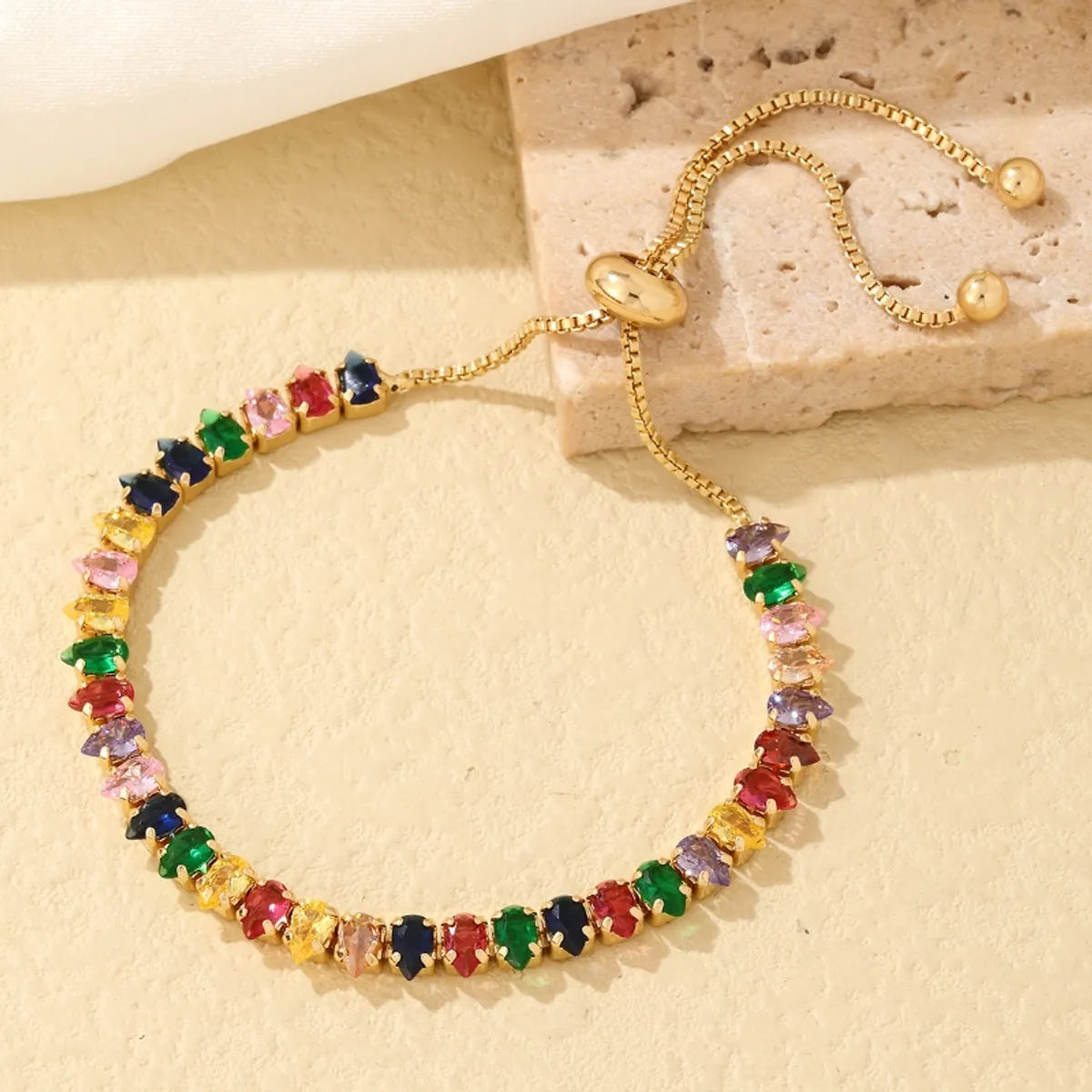 Elegant Glam Luxurious Colorful Copper Plating Inlay Zircon Gold Plated Bracelets