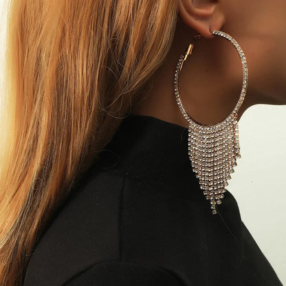 Elegant Glam Luxurious Geometric Alloy Tassel Inlay Rhinestones Women'S Drop Earrings