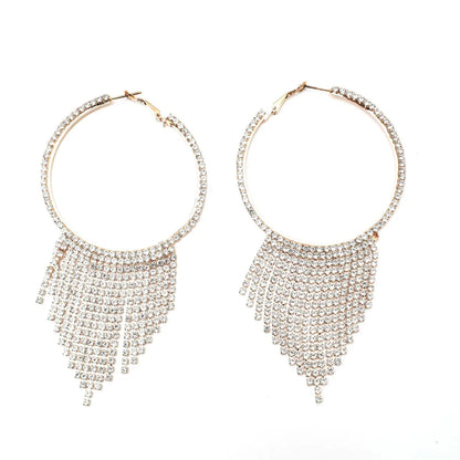 Elegant Glam Luxurious Geometric Alloy Tassel Inlay Rhinestones Women'S Drop Earrings