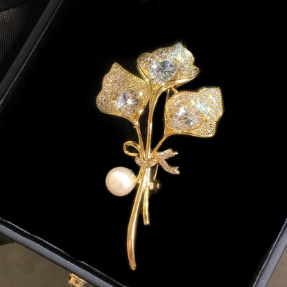 Elegant Glam Luxurious Leaf Flower Brass Plating Inlay Zircon Women'S Brooches 1 Piece