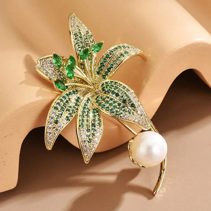 Elegant Glam Luxurious Leaf Flower Brass Plating Inlay Zircon Women'S Brooches 1 Piece