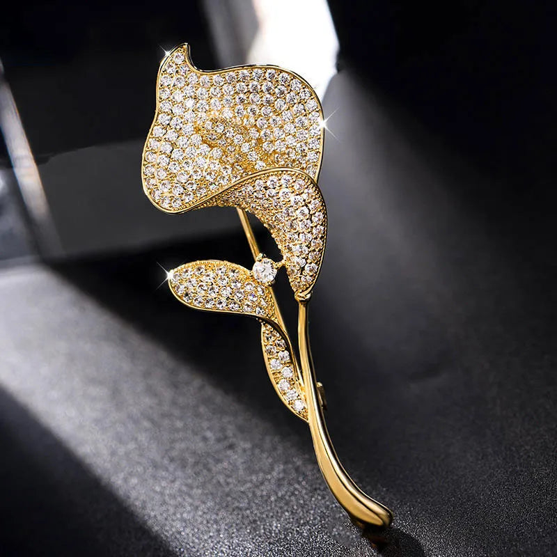 Elegant Glam Luxurious Leaf Flower Brass Plating Inlay Zircon Women'S Brooches 1 Piece