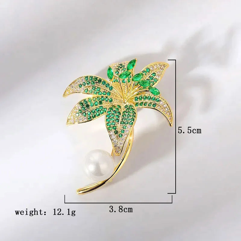 Elegant Glam Luxurious Leaf Flower Brass Plating Inlay Zircon Women'S Brooches 1 Piece