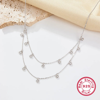 Elegant Glam Luxurious Round Sterling Silver Plating Inlay Zircon White Gold Plated Double Layer Necklaces