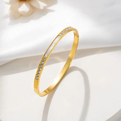 Elegant Glam Luxurious Solid Color 304 Stainless Steel 18K Gold Plated Rose Gold Plated Acrylic Rhinestones Bangle In Bulk