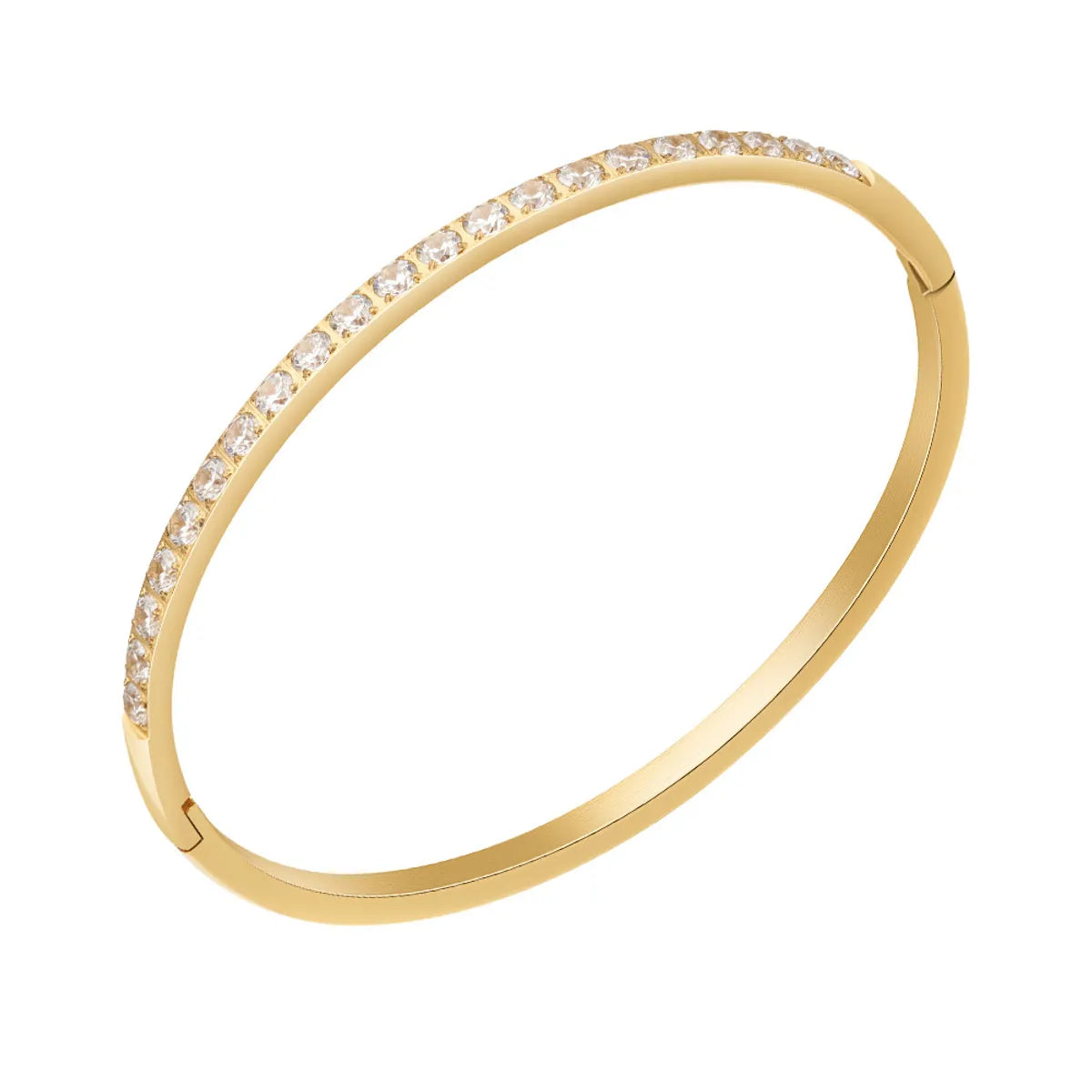 Elegant Glam Luxurious Triangle Round Waves Titanium Steel Gold Plated Zircon Bangle In Bulk