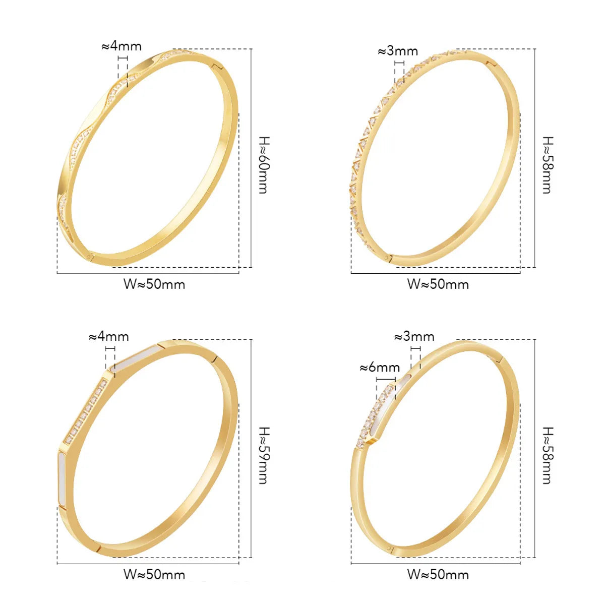 Elegant Glam Luxurious Triangle Round Waves Titanium Steel Gold Plated Zircon Bangle In Bulk