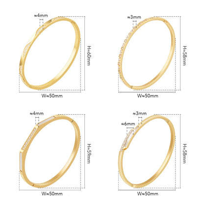 Elegant Glam Luxurious Triangle Round Waves Titanium Steel Gold Plated Zircon Bangle In Bulk