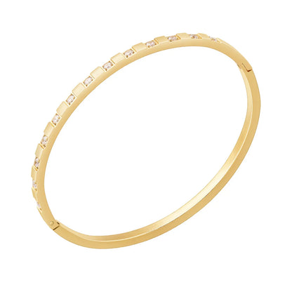 Elegant Glam Luxurious Triangle Round Waves Titanium Steel Gold Plated Zircon Bangle In Bulk