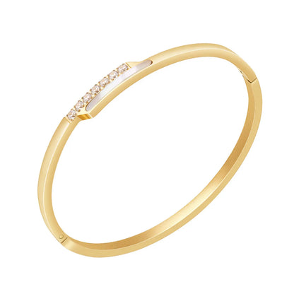 Elegant Glam Luxurious Triangle Round Waves Titanium Steel Gold Plated Zircon Bangle In Bulk