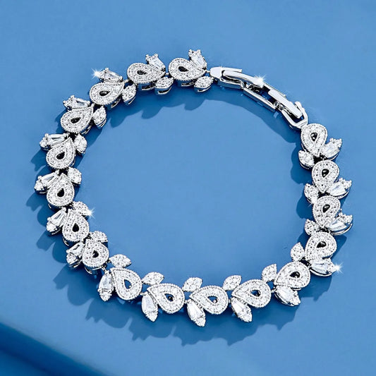 Elegant Glam Maple Leaf Flower Brass White Gold Plated Zircon Bracelets In Bulk