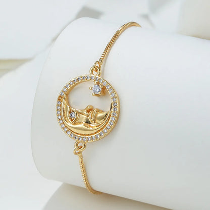 Elegant Glam Moon Copper Plating Rhinestones 18k Gold Plated Bracelets