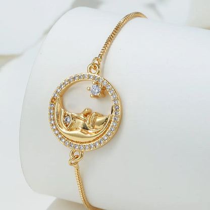 Elegant Glam Moon Copper Plating Rhinestones 18k Gold Plated Bracelets