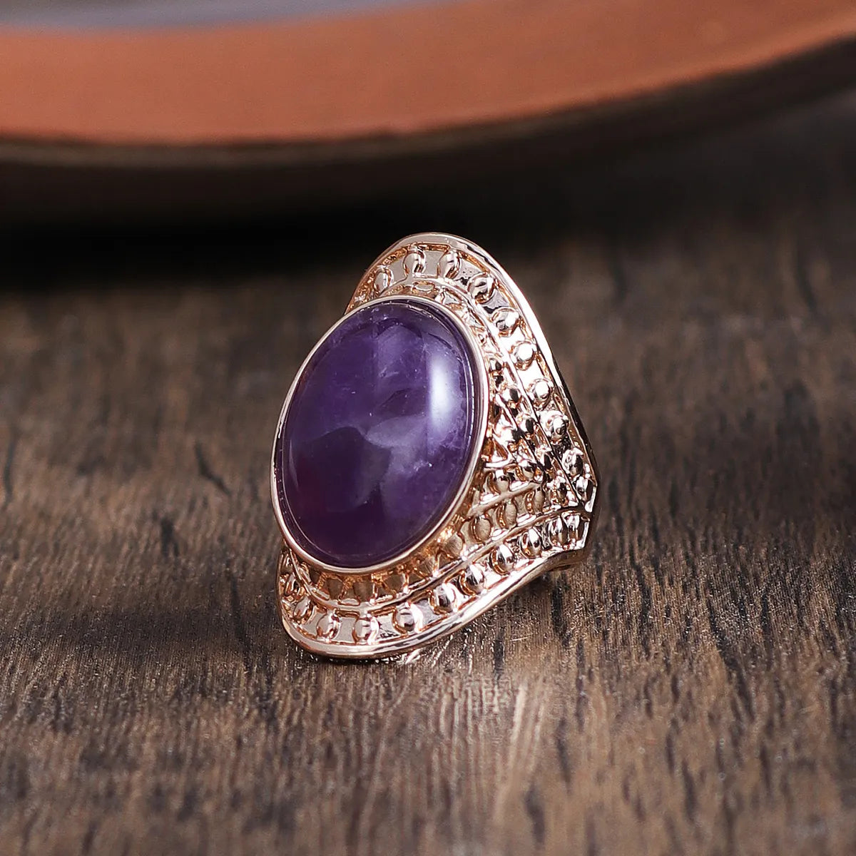 Elegant Glam Oval Alloy Plating Inlay Natural Stone 18k Gold Plated Women's Wide Band Rings Rings