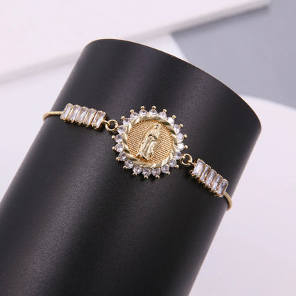 Elegant Glam Portrait Copper Plating Inlay Zircon 18k Gold Plated Drawstring Bracelets