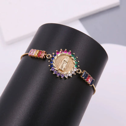 Elegant Glam Portrait Copper Plating Inlay Zircon 18k Gold Plated Drawstring Bracelets