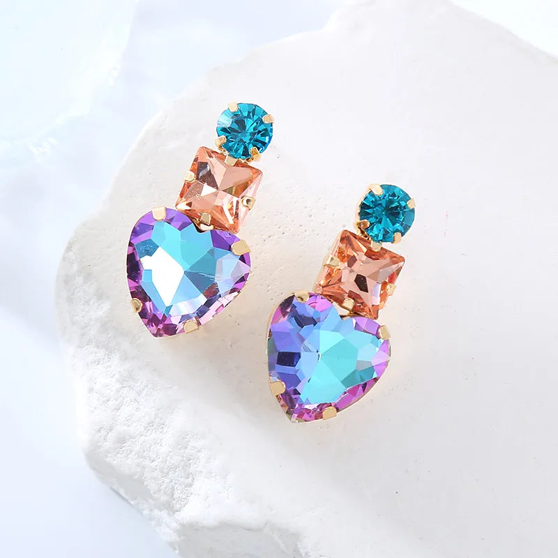 1 Pair Elegant Glam Round Square Heart Shape Plating Inlay Alloy Rhinestones Gold Plated Ear Studs