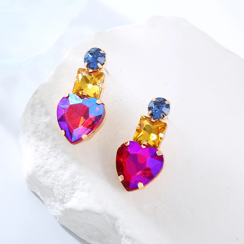 1 Pair Elegant Glam Round Square Heart Shape Plating Inlay Alloy Rhinestones Gold Plated Ear Studs