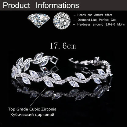 Elegant Glam Shiny Leaf Copper Plating Inlay Zircon White Gold Plated Bracelets