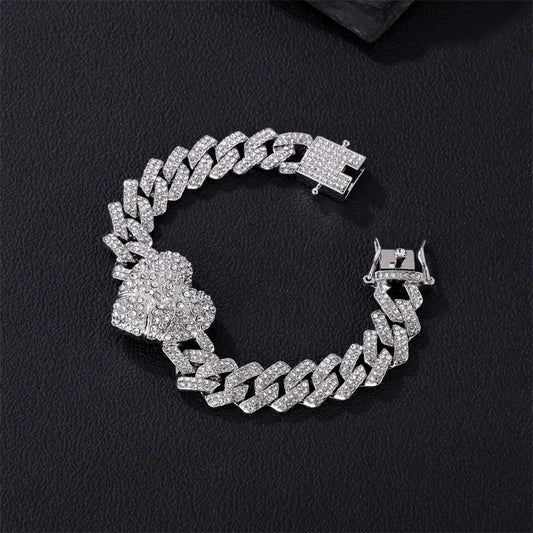 Elegant Glam Simple Style Heart Shape Alloy Inlay Rhinestones Silver Plated Women'S Bracelets